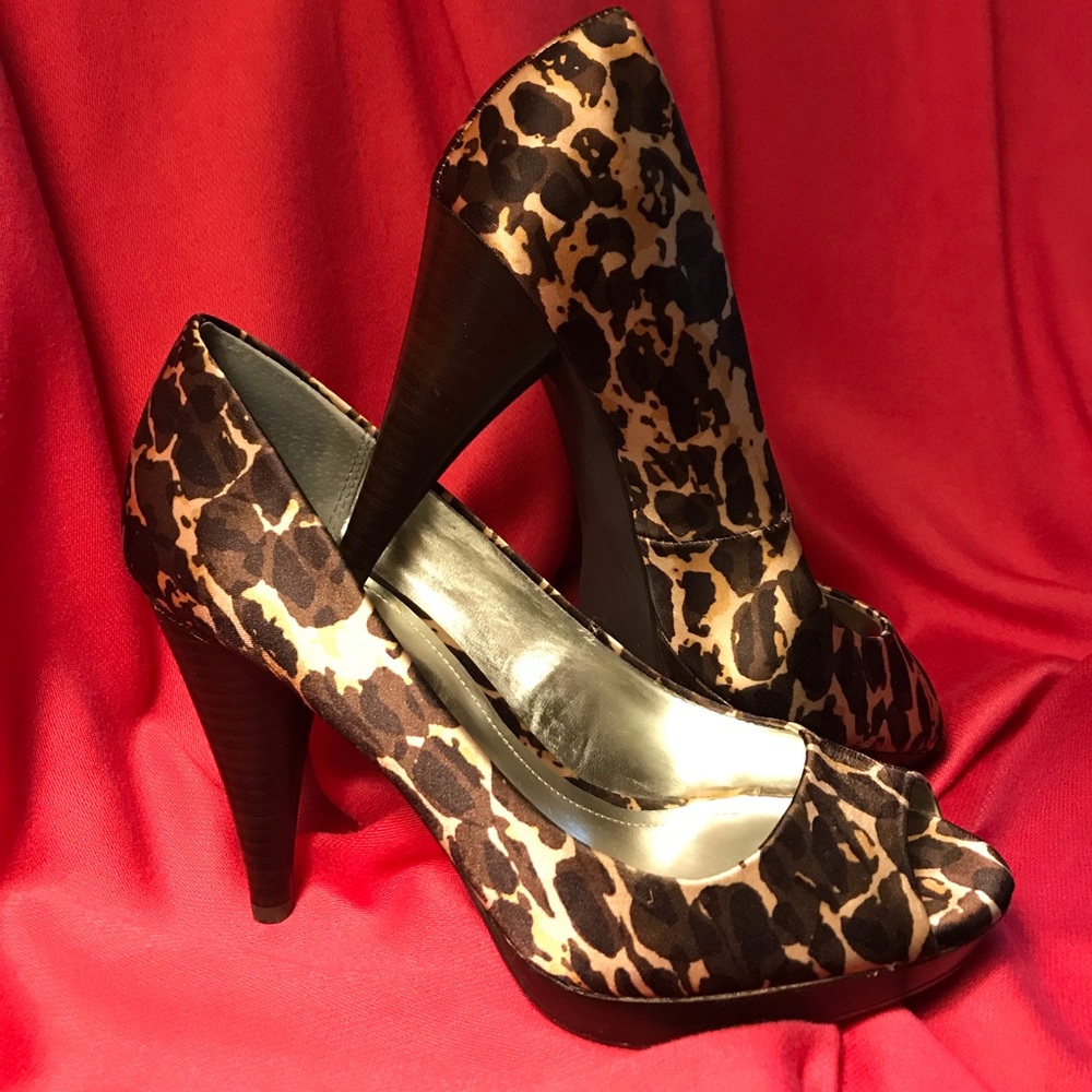 STYLE & Co | Leopard platform satin heels